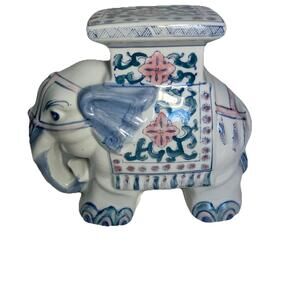Vintage Chinese Porcelain Elephant Garden Statue Stool Plant Stand Ornament.